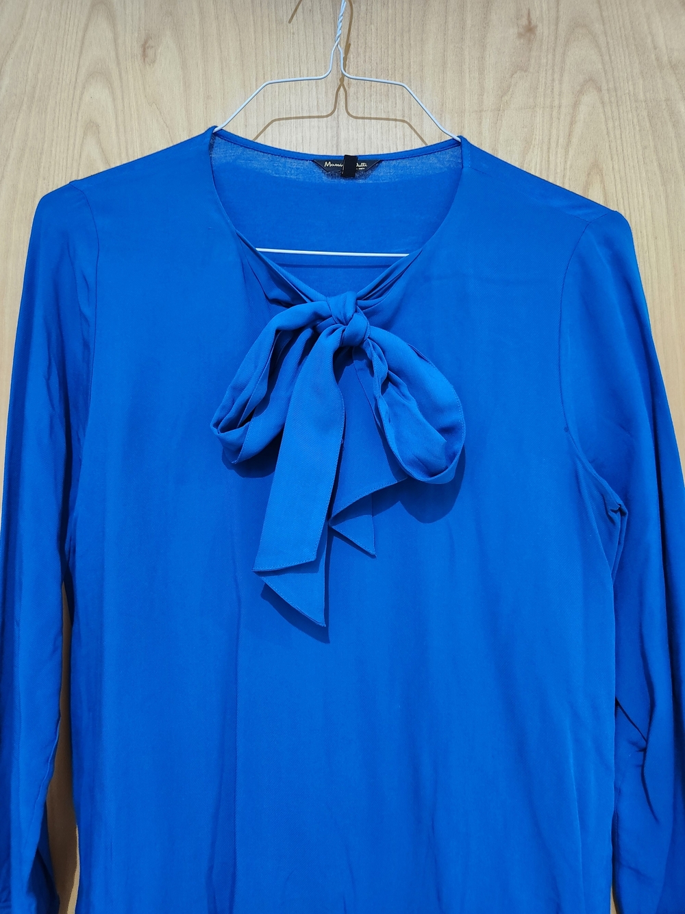 Massimo Dutti Women's Royal Blue Tie-Neck Blouse